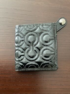 Coach Black Patent Leather Signature C Compact Wallet